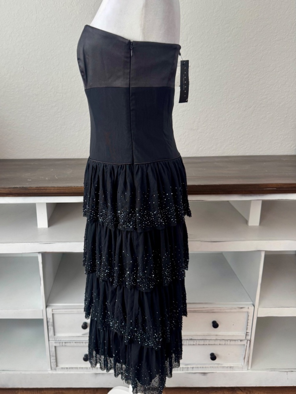NWT Vintage Laundry by Shelli Segal Strapless Tiered‎ Beaded Dress Size 4 7 - Picture 6 of 7
